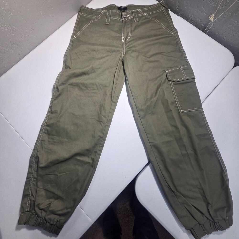 True Religion Bobbi Baggy Cargo Pants Womens 29 Olive Green Contrast Stitch